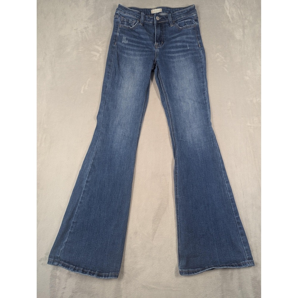 Altar'd State Jeans Womens 27 Blue Medium Wash Mid Rise Flare Denim Distressed